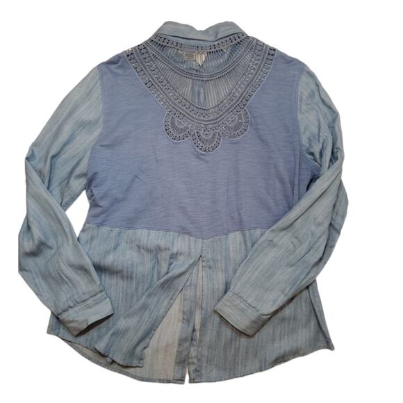 Bianca Nygard Petite Chambray Long Sleeve Top Size PL - Picture 4 of 9